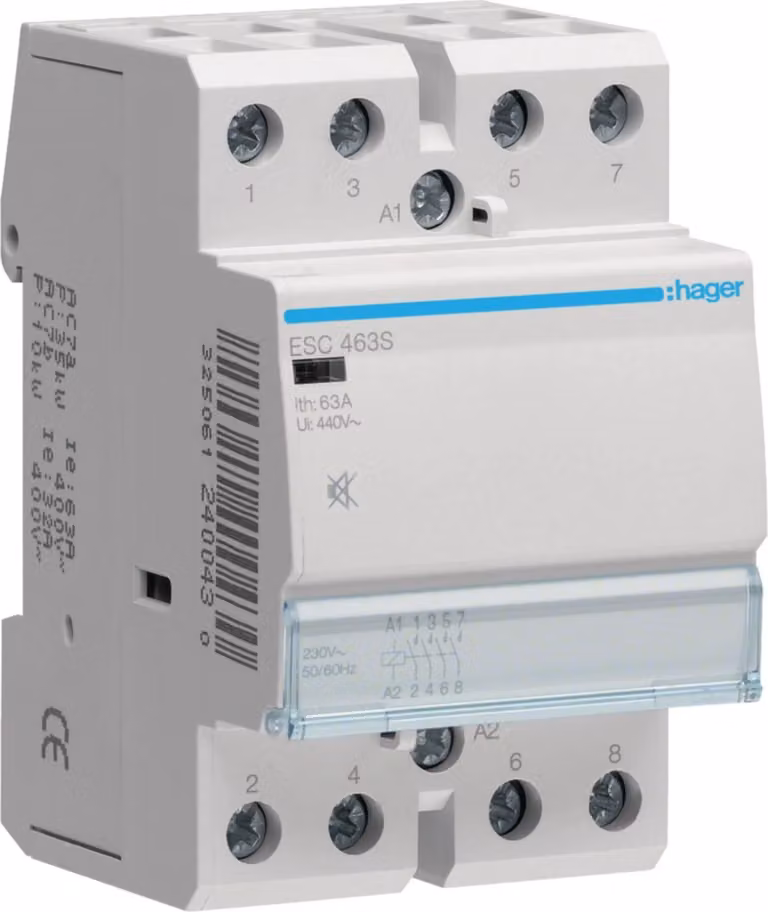 Contattore Hager senza ronzio, 63 A, 4S, 230 V, 1 pz.