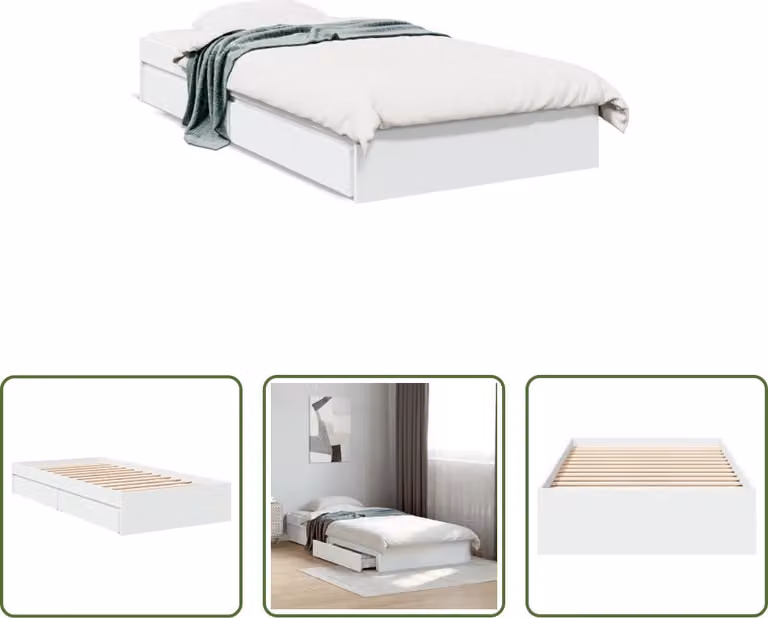 The Living Store Giroletto con cassetti bianco 90x190 cm in materiale ligneo