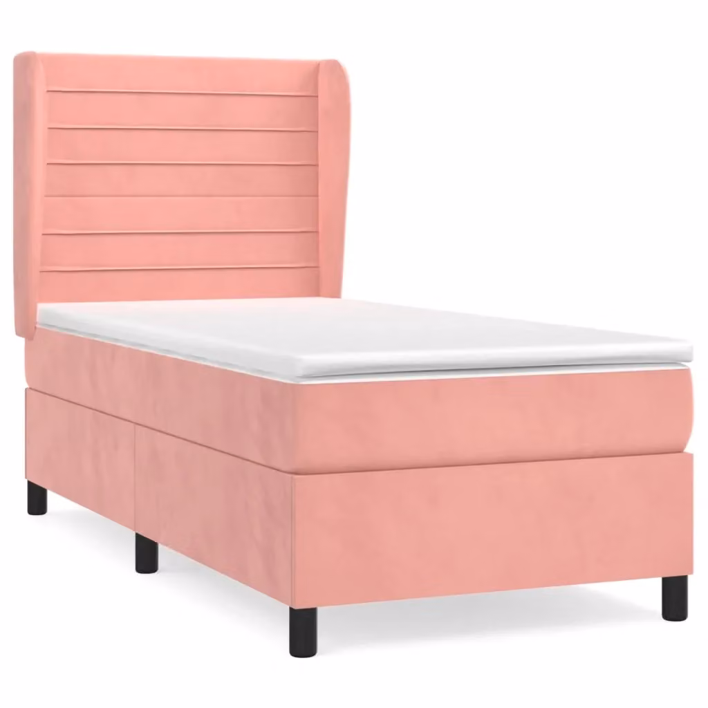 vidaXL Giroletto a Molle con Materasso Ibrido in Velluto Rosa e Bianco, L/P/H: 200 x 80 x 83 cm – 2