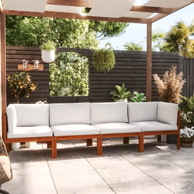 Divano da giardino a 4 posti con cuscino in legno di acacia 3057884
