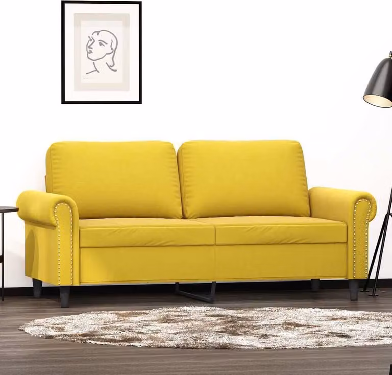 Divano a due posti, colore giallo, in velluto, dimensioni 140 cm