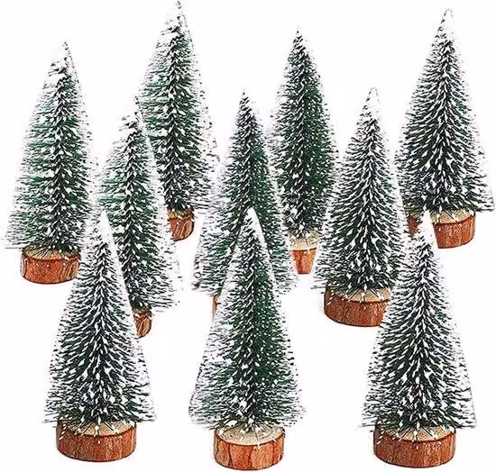 Mini albero di Natale in legno - 10 pezzi | con base in legno ed effetto neve