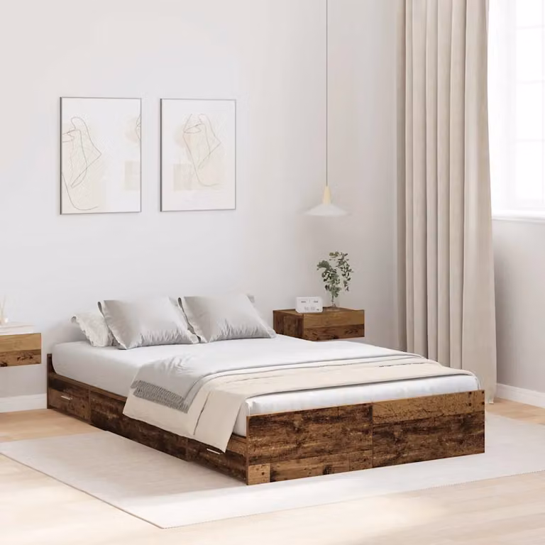 vidaXL Struttura letto con contenitore in legno e MDF, colore marrone, L 120 cm x P 200 cm x H 203 cm
