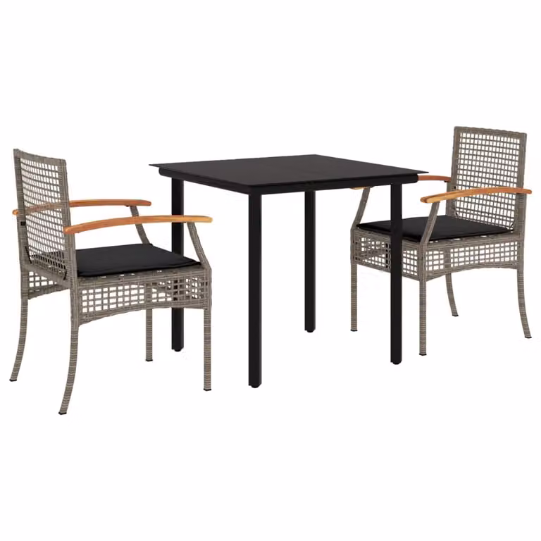 Set da Pranzo da Giardino 3 pz con Cuscini in Polyrattan Grigio