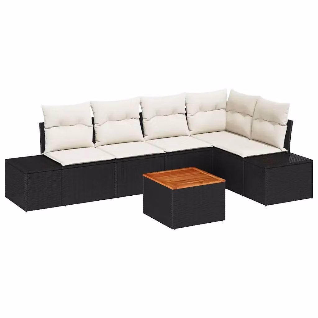 Set Divano da Giardino Moderno vidaXL a Forma di L con Tavolino, 6 Pezzi, Nero e Beige con Cuscini in Schiuma e Struttura in Metallo Verniciato a Polvere – 2