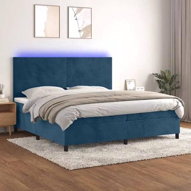 Letto a Molle con Materasso e LED Blu Scuro 200x200 cm 3136027