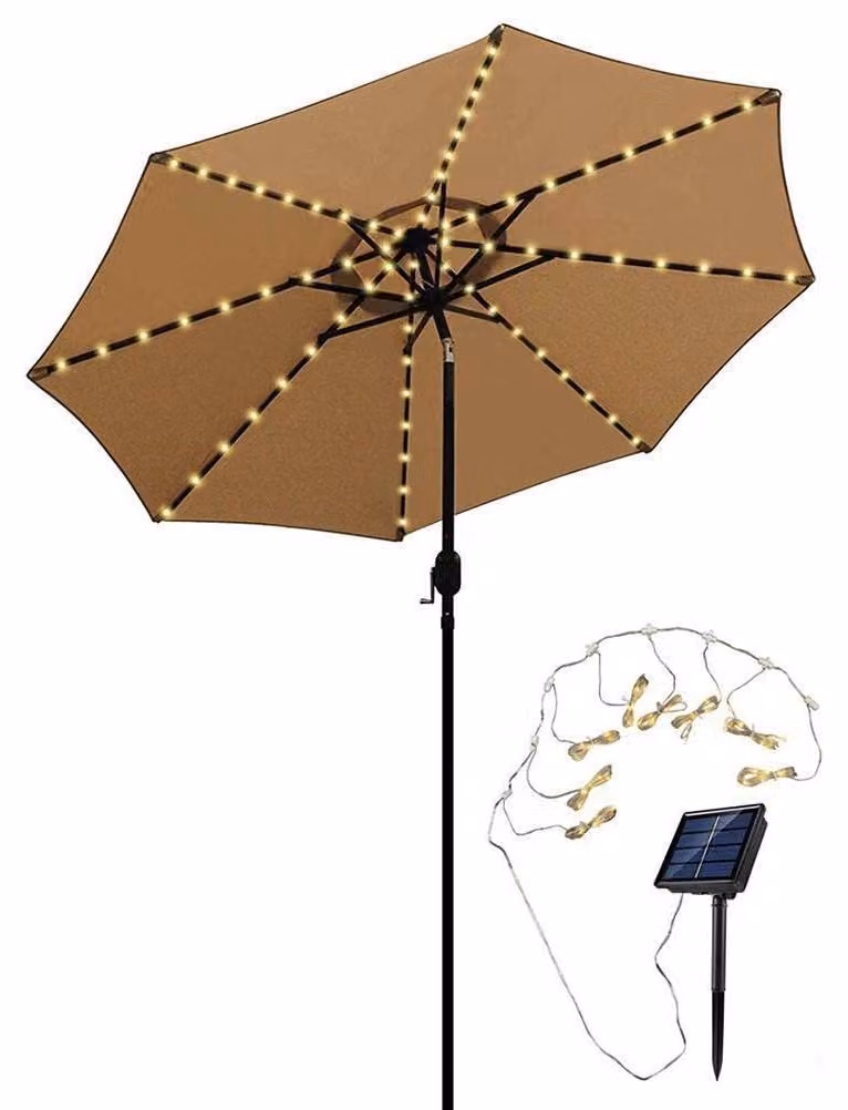 Lampada solare a forma di ombrello, con 104 LED, 8 modalità di illuminazione e telecomando