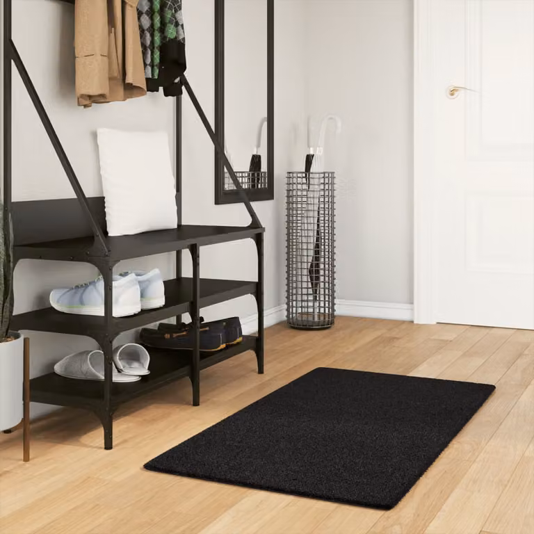 vidaXL Tappeto a Pelo Corto HUARTE Nero, Lavabile e Antiscivolo, L: 60 cm, P: 110 cm