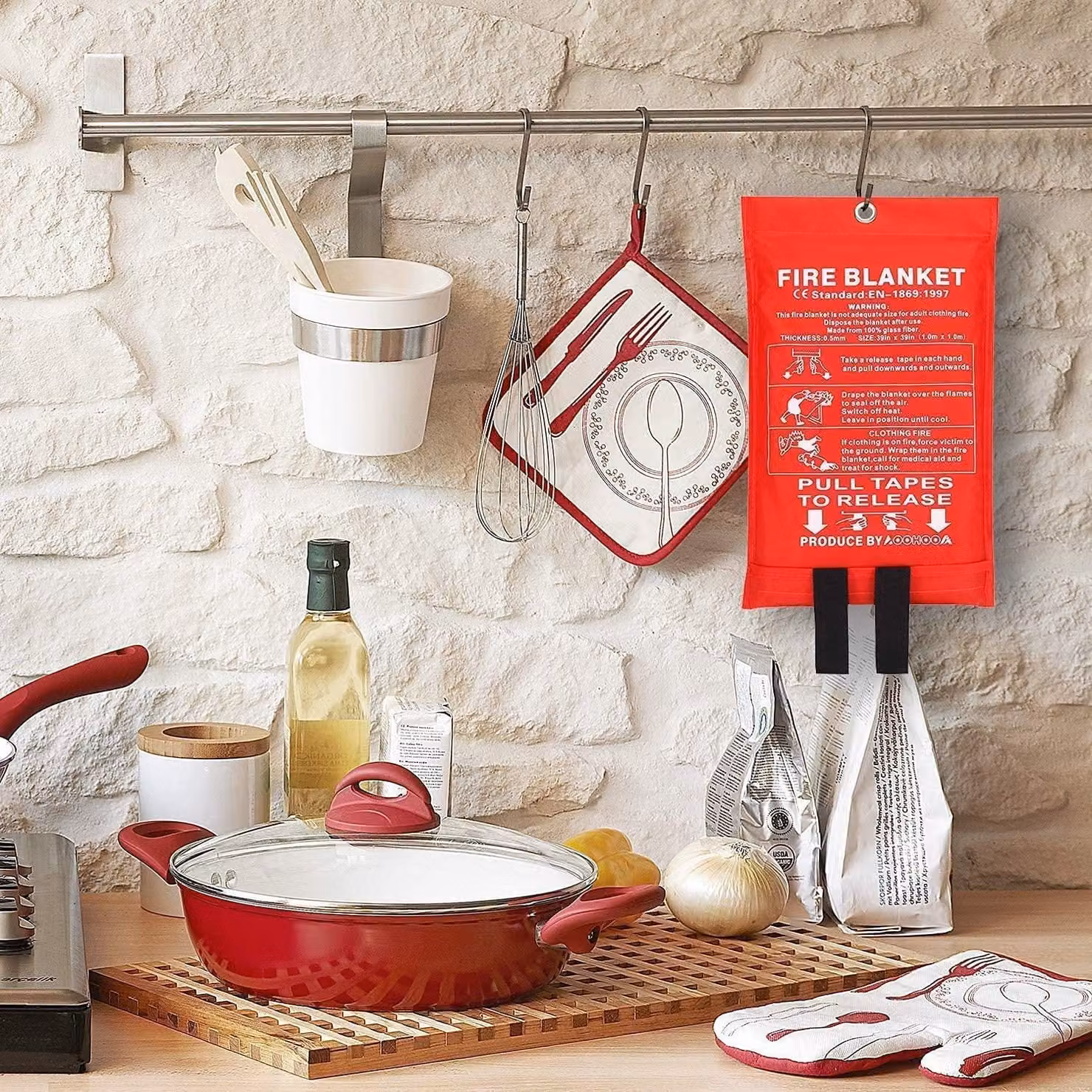 Coperta ignifuga per spegnere le fiamme, dimensioni 1 m x 1 m, spessore 0,5 mm, adatta per la cucina
