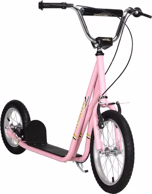 Monopattino HOMCOM per bambini con pneumatici ad aria e freno a mano, regolabile in altezza, colore rosa – 1