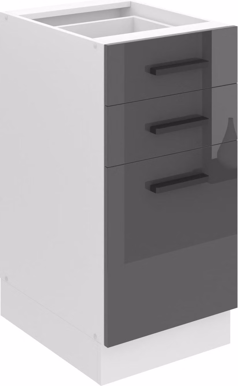 Base da cucina Belini, base da cucina larga 40 cm. Base per cucina SDSZ senza piano di lavoro. Mobile da cucina con cassetti, argento lucido