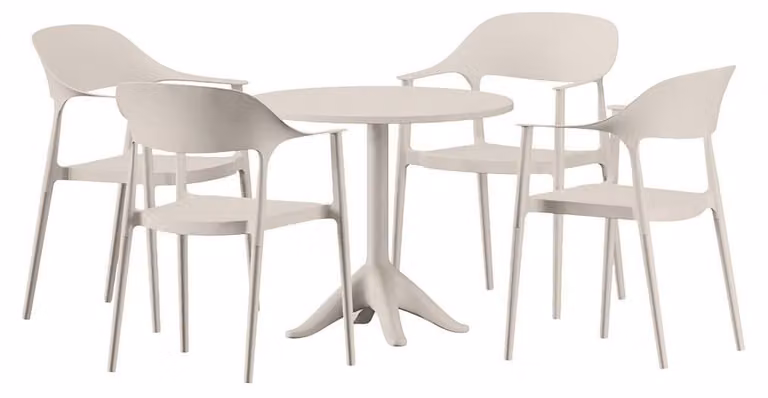 VITA | Set di mobili da giardino - 5 pezzi - Beige - Tavolo rotondo - 4 sedie - Plastica