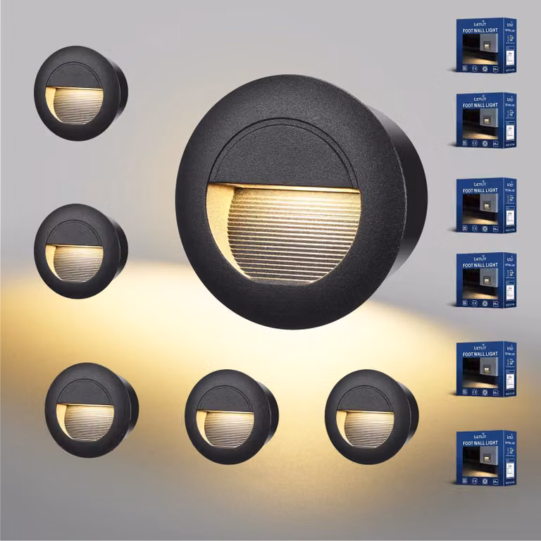 Lampada a LED per scale, 5W, 500 lumen, confezione da 6, 3000K, grado di protezione IP65, alluminio nero