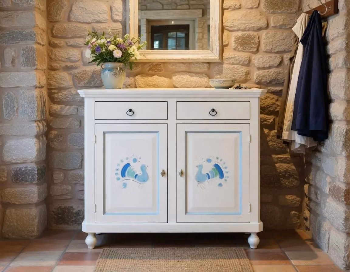 Madia credenza shabby chic in legno con 2 porte bianco Mobili 2G L/P/H: 103 x 43 x 98 cm – 3