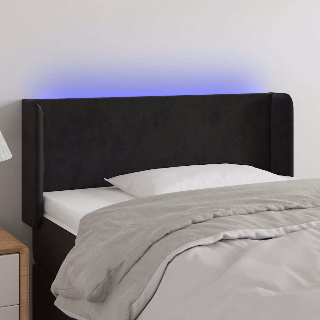Testiera per letto vidaXL in velluto nero con illuminazione LED e porta di ricarica USB, L 83 cm, P 16 cm, H 78-88 cm