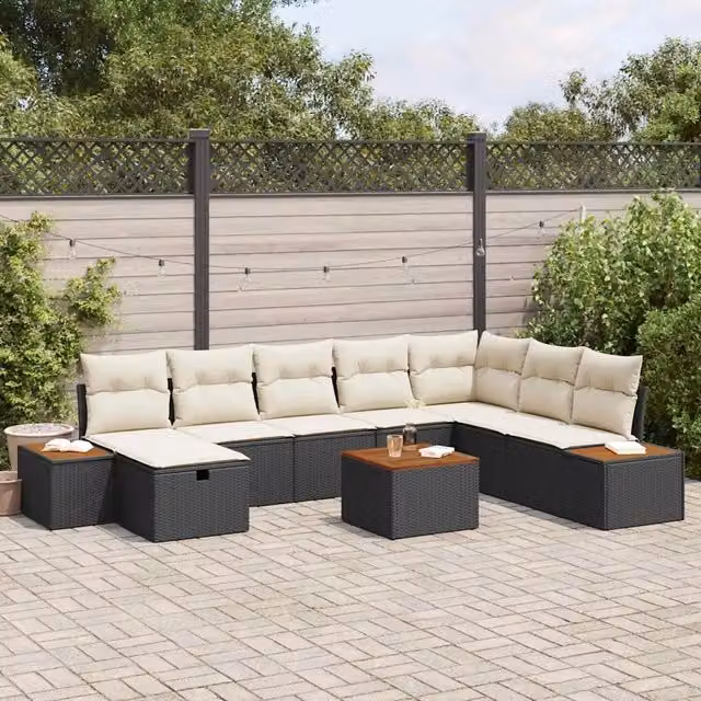 Set Divano da Giardino 9 pz Nero polyrattan 3359659