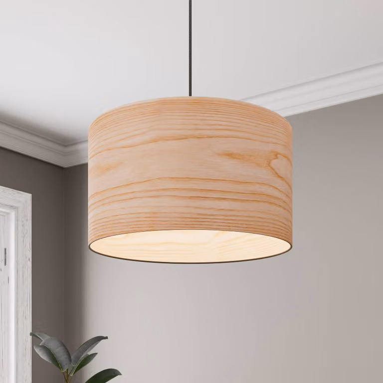 Lampada a sospensione Veneer Duolla, dimmerabile, Legno chiaro, Soggiorno / Sala da pranzo, Legno, Lampada a sospensione