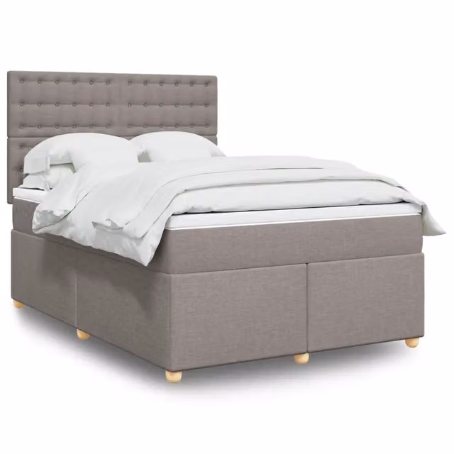 Letto con Giroletto a Molle e Materasso Ibrido vidaXL in Tessuto, Colore Tortora, L/P/H: 140 x 190 x 150,5 cm