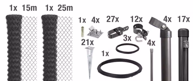 Alberts 631444 Recinzione in rete metallica come set completo di recinzione, con manicotto a terra carrabile, antracite metallizzato, altezza 150 cm, lunghezza 40 m