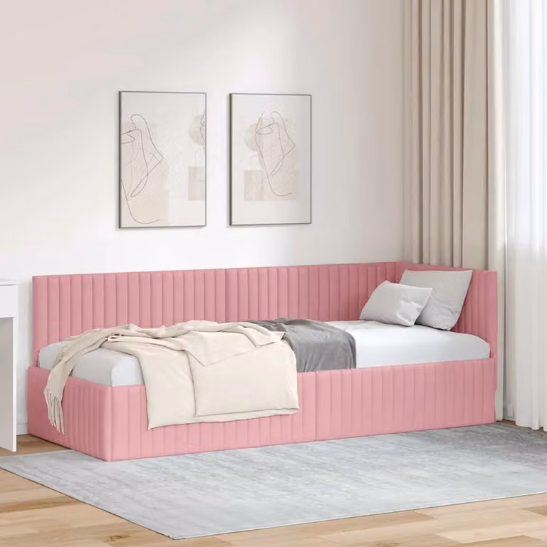 Cornice del letto ad angolo vidaXL in velluto rosa, L 200 x P 80 x H 72 cm