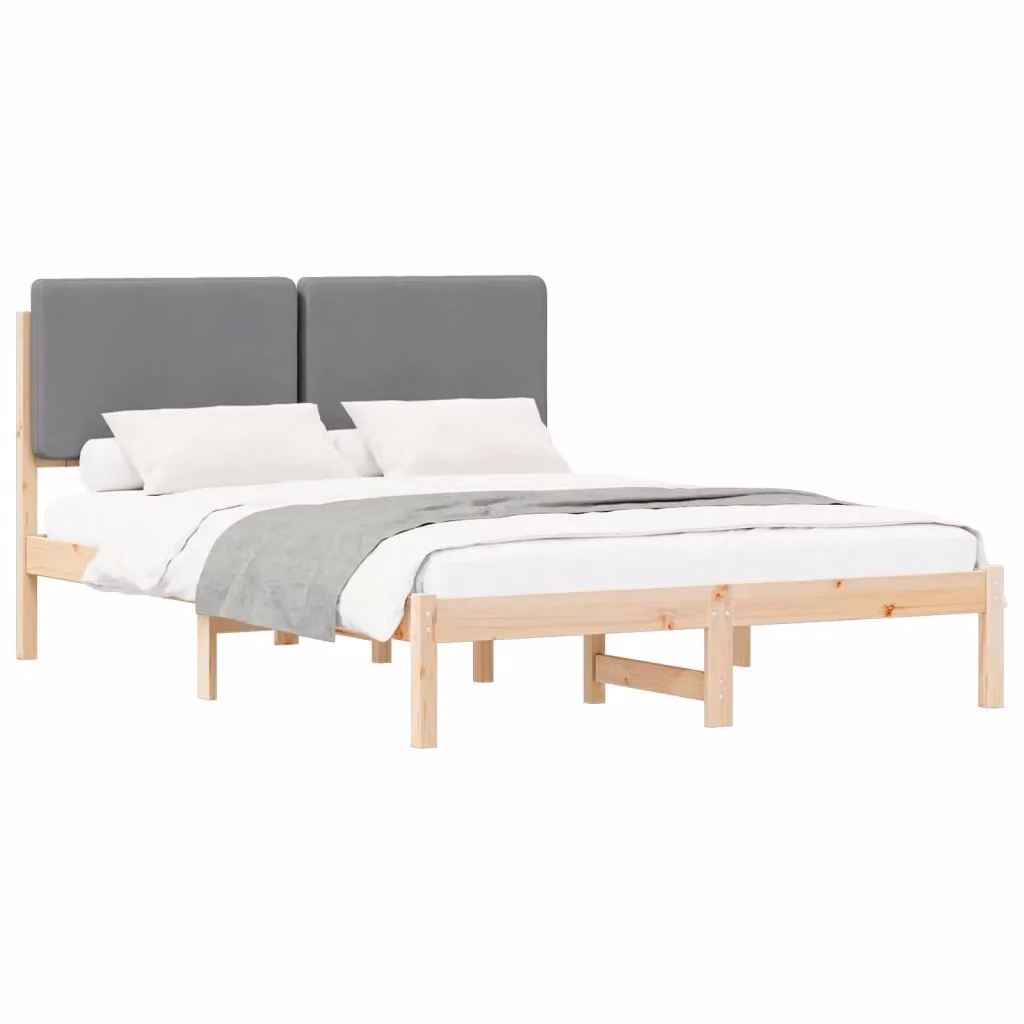 Letto con testiera rivestita vidaXL in legno di pino e tessuto, Grigio, 150 x 200 cm – 2