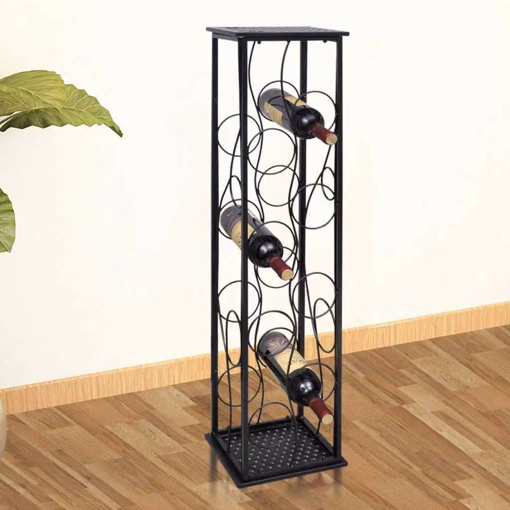 vidaXL Portabottiglie in Metallo per 8 Bottiglie di Vino, Nero, L/P/H: 42,1 x 23,5 x 21,5 cm