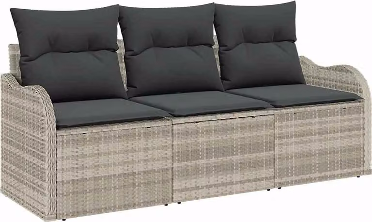 Set Divano da Giardino 3 pcs Grigio chiaro Poly Rattan