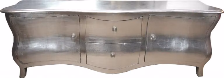 Mobile barocco "Casa Padrino", modello credenza TV/comodino, finitura argento, dimensioni 170 x 60 x 50 cm - Pezzo unico realizzato a mano in legno massello