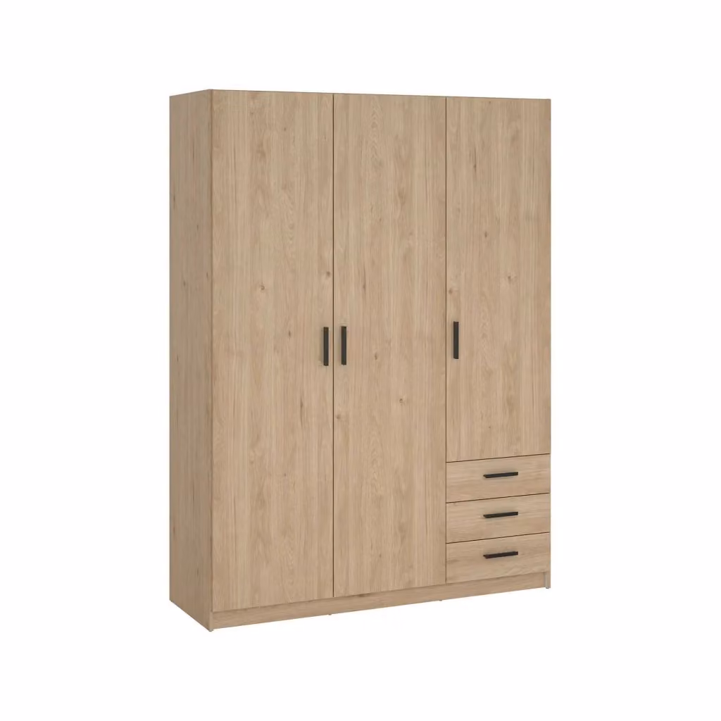 Armadio Simeon DMORA con 3 ante e cassetti, colore Rovere, L: 147 cm, P: 50 cm, H: 200 cm – 2