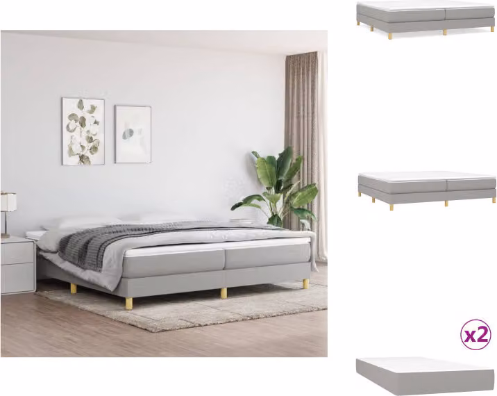 vidaXL Letto a molle con materasso grigio chiaro 200x200 cm in tessuto - Letti & strutture letto