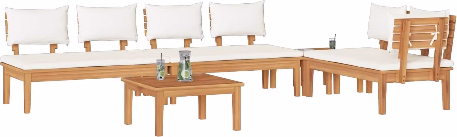 Set Divano da Giardino 5 pcs Marrone e Crema