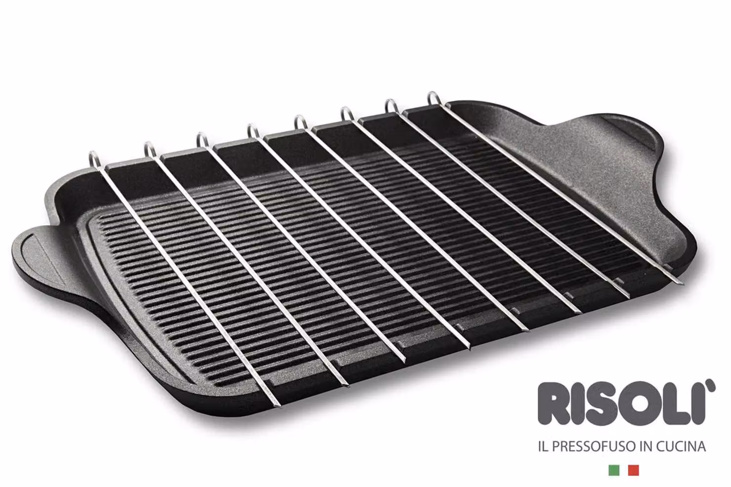 Piastra Brocchette Grill Explora in alluminio pressofuso con spiedini in acciaio, dim. 47x26cm