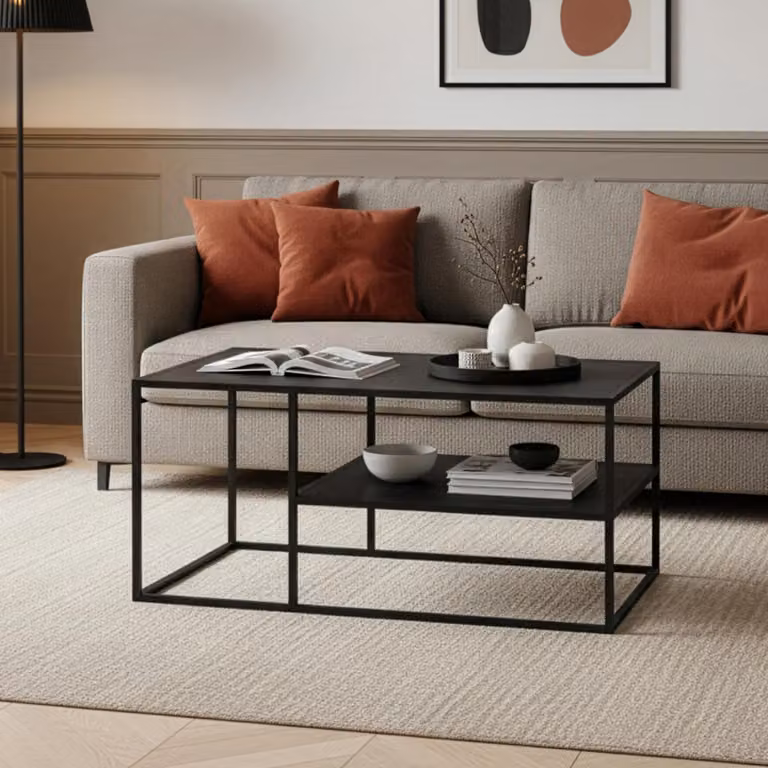 Tavolino 'Solund' in acciaio 90 x 60 x 45 cm nero