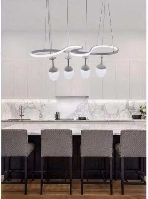 Trade Shop Lampadario a LED Moderno Curvo Bianco con 4 Punti Luce da 68W