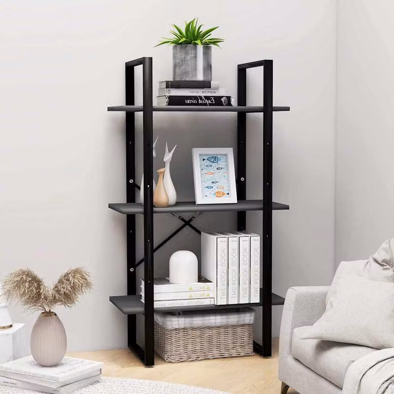 vidaXL Scaffale Portaoggetti Moderno Grigio in Metallo e Legno L: 60 cm, P: 30 cm, H: 105 cm
