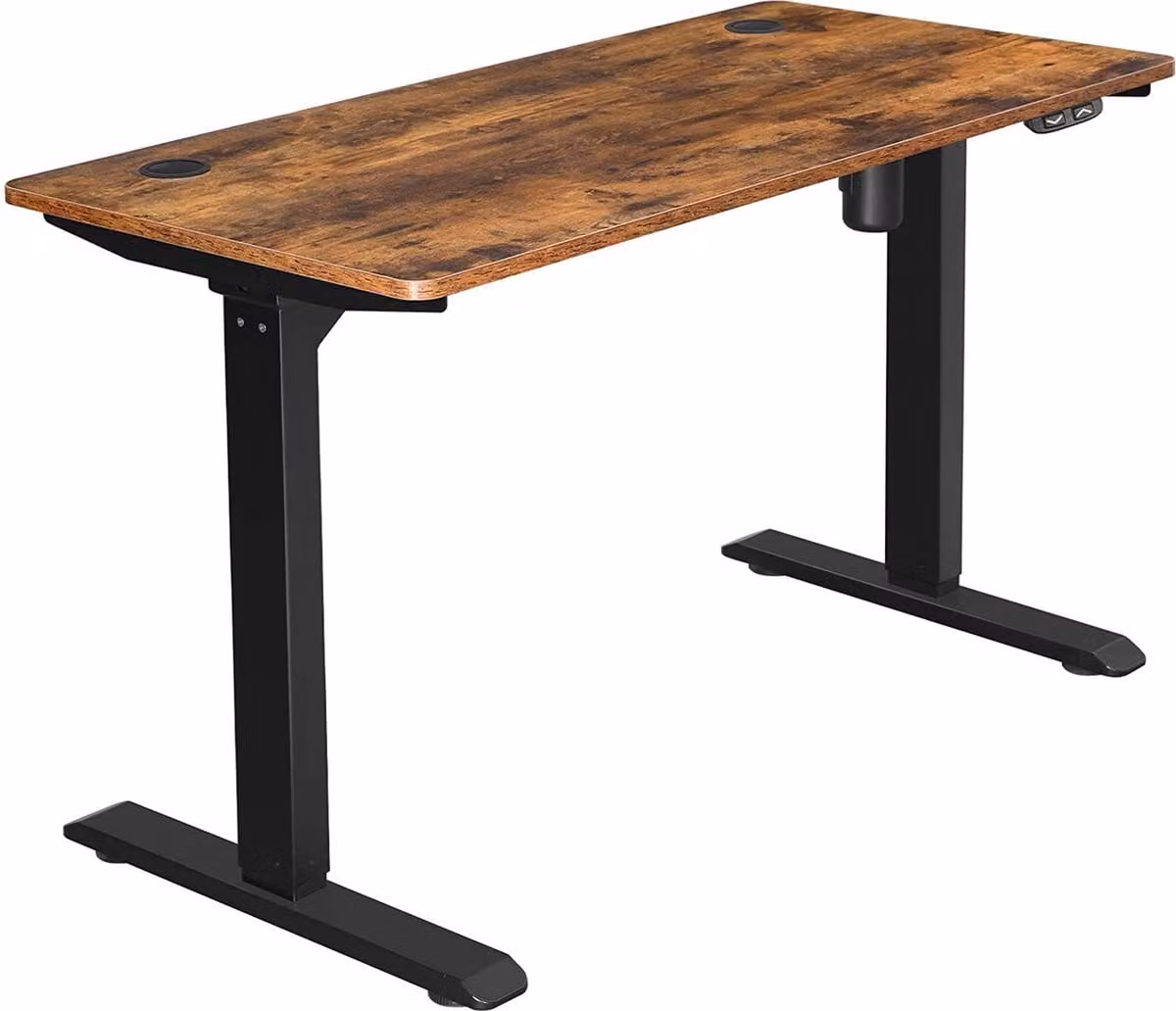 SONGMICS Scrivania elettrica, regolabile in altezza, supporto da scrivania, tavolo da scrivania con motore, 120 x 60 x (73-114) cm, acciaio, marrone vintage