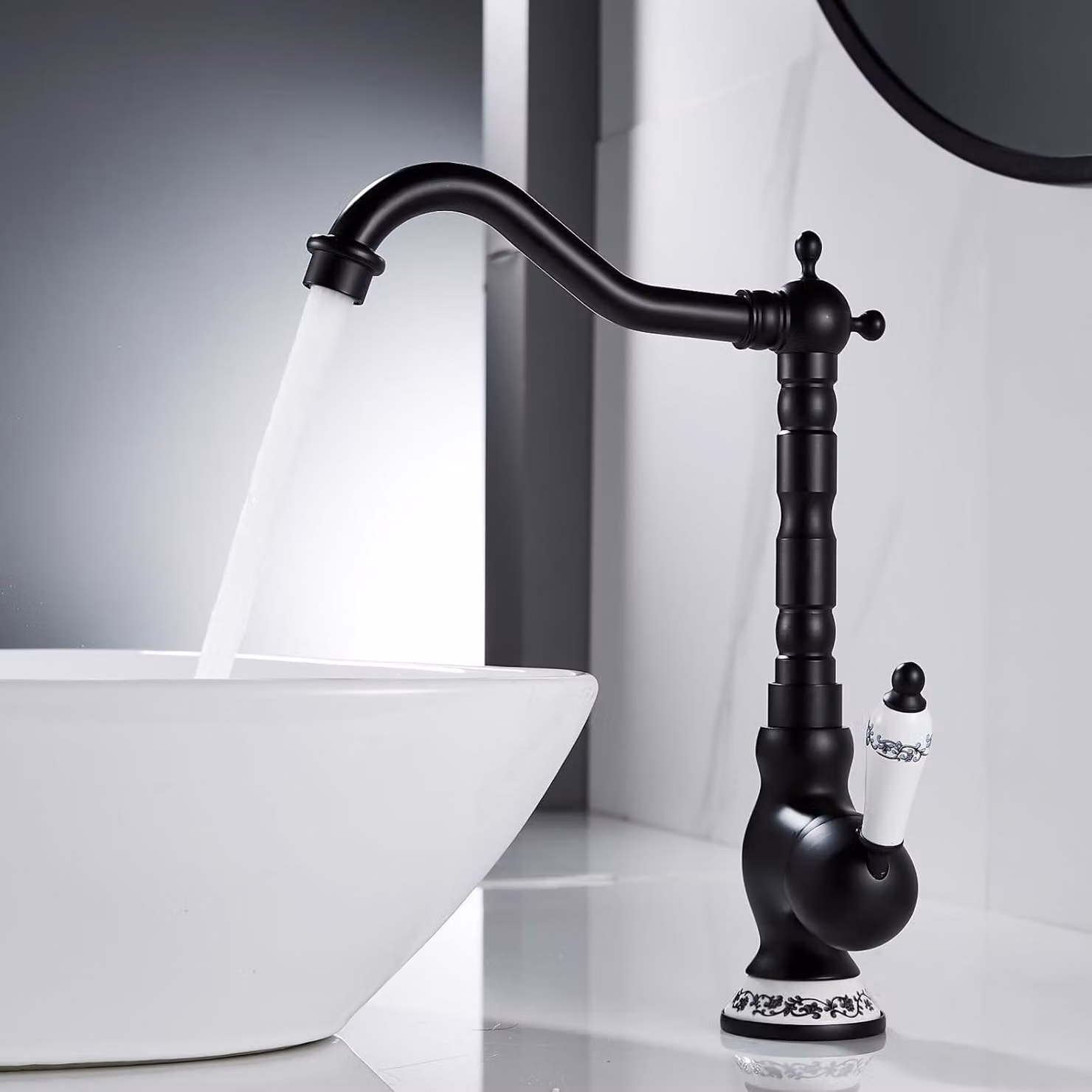 Rubinetto per lavabo, finitura nero opaco, bocchetta girevole a 360°, realizzato in ottone massiccio, adatto per bagno e cucina, attacco G3/8