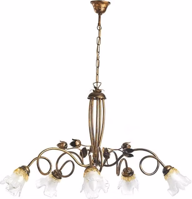Lampadario a sospensione Arianna ONLI con 5 luci in metallo e vetro, colore oro/ottone, regolabile in altezza