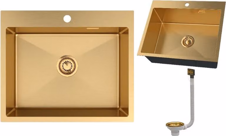 Granitan - Lavello in acciaio inossidabile - Lavello da cucina - Lavello 60x50 cm - Oro - con sifone - Vasca lavello - BARI
