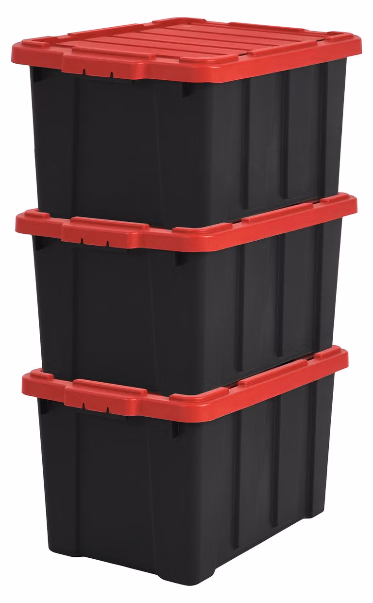 Iris Ohyama Scatole portaoggetti resistenti, 50 L, set da 3, rosso, grandi, robuste, impilabili, scatole portaoggetti, per garage, scaffali, traslochi, plastica, utensili, cassetta degli attrezzi, DDSKT-450