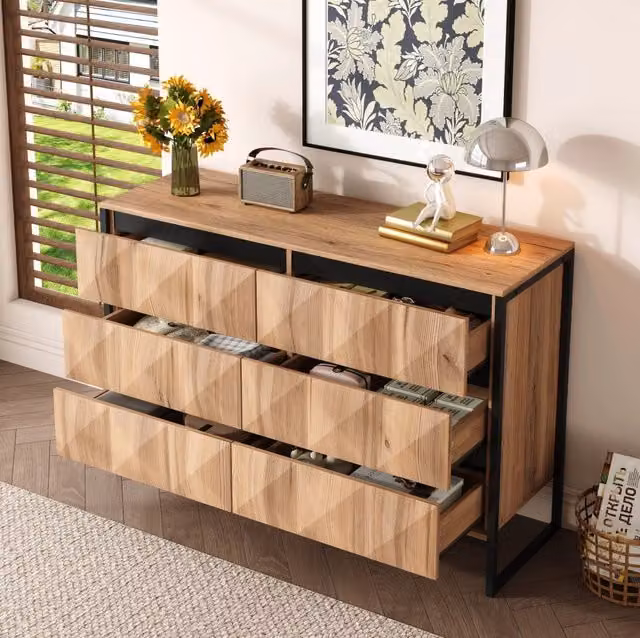 Credenza moderna in stile industriale con design geometrico, colore nero e marrone, L: 120 cm, P: 40 cm, H: 80 cm – 1