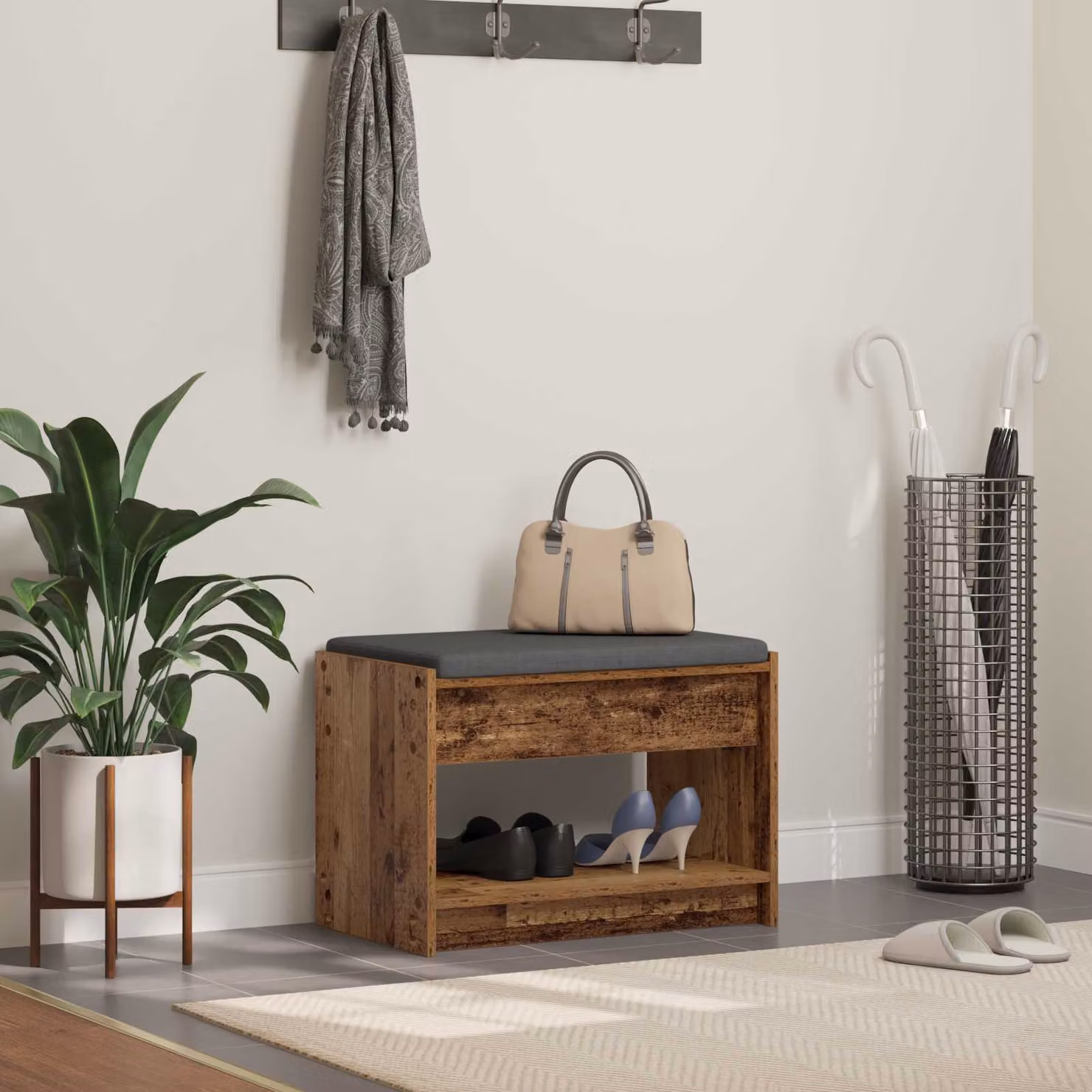 Panca con scarpiera vidaXL in legno marrone per ingresso, stile moderno, L: 63 cm, P: 38 cm, H: 45 cm