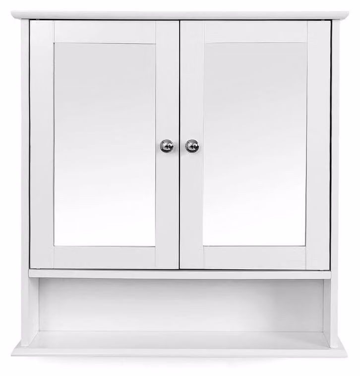 Mobiletto da bagno con specchio - Armadietto a muro - 2 ante - Bianco - 56 x 58 x 13 cm