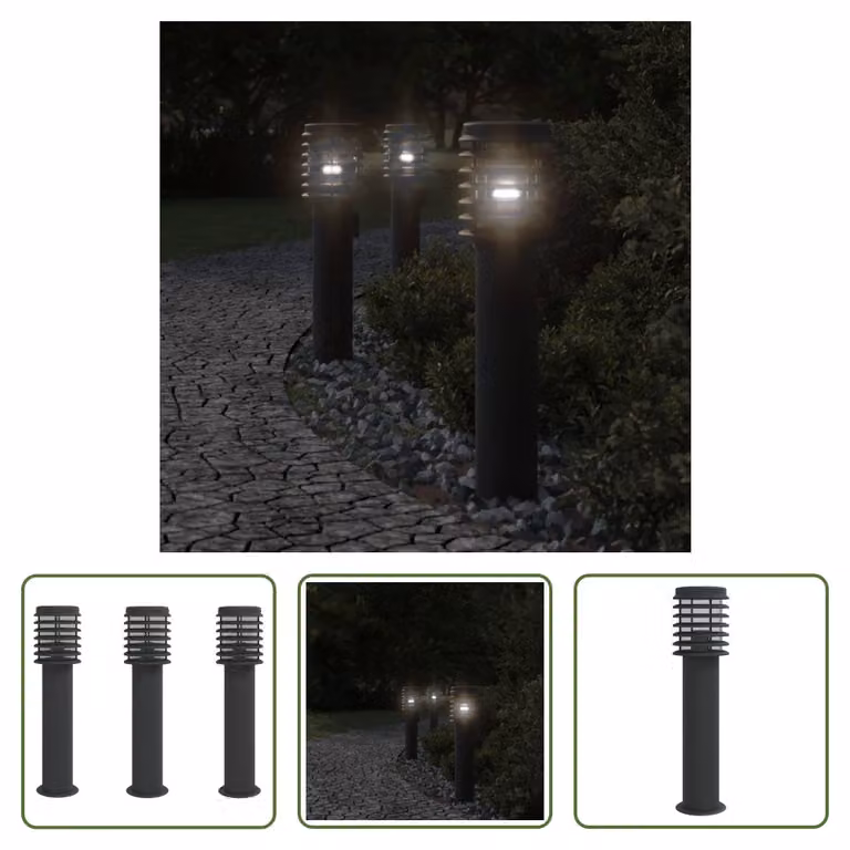 The Living Store Luci da sentiero 3 pezzi nero 60 cm acciaio inox