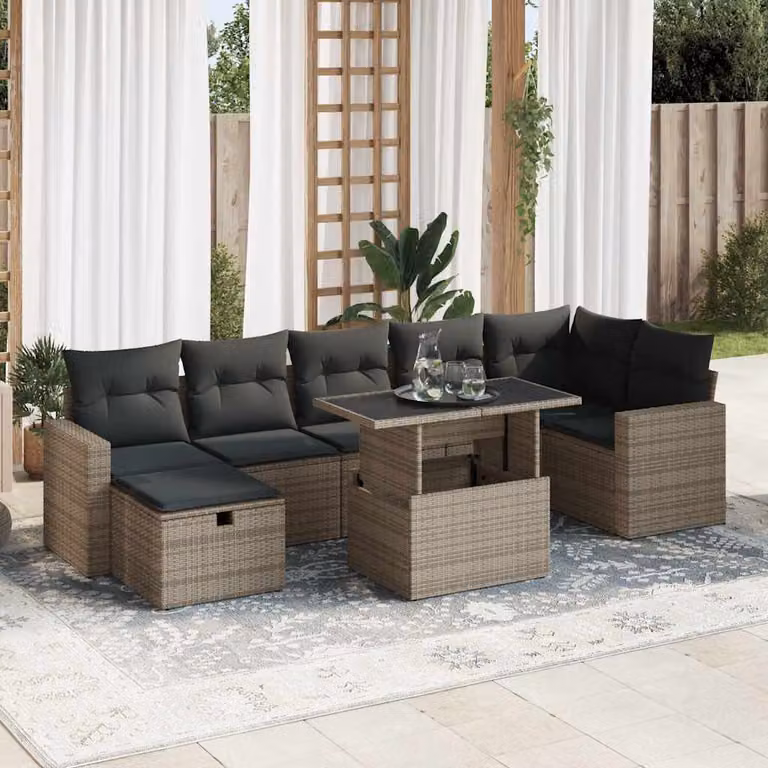 Set Divano da Giardino vidaXL 8 pz in Polyrattan Grigio con Cuscini e Tavolino per Esterno