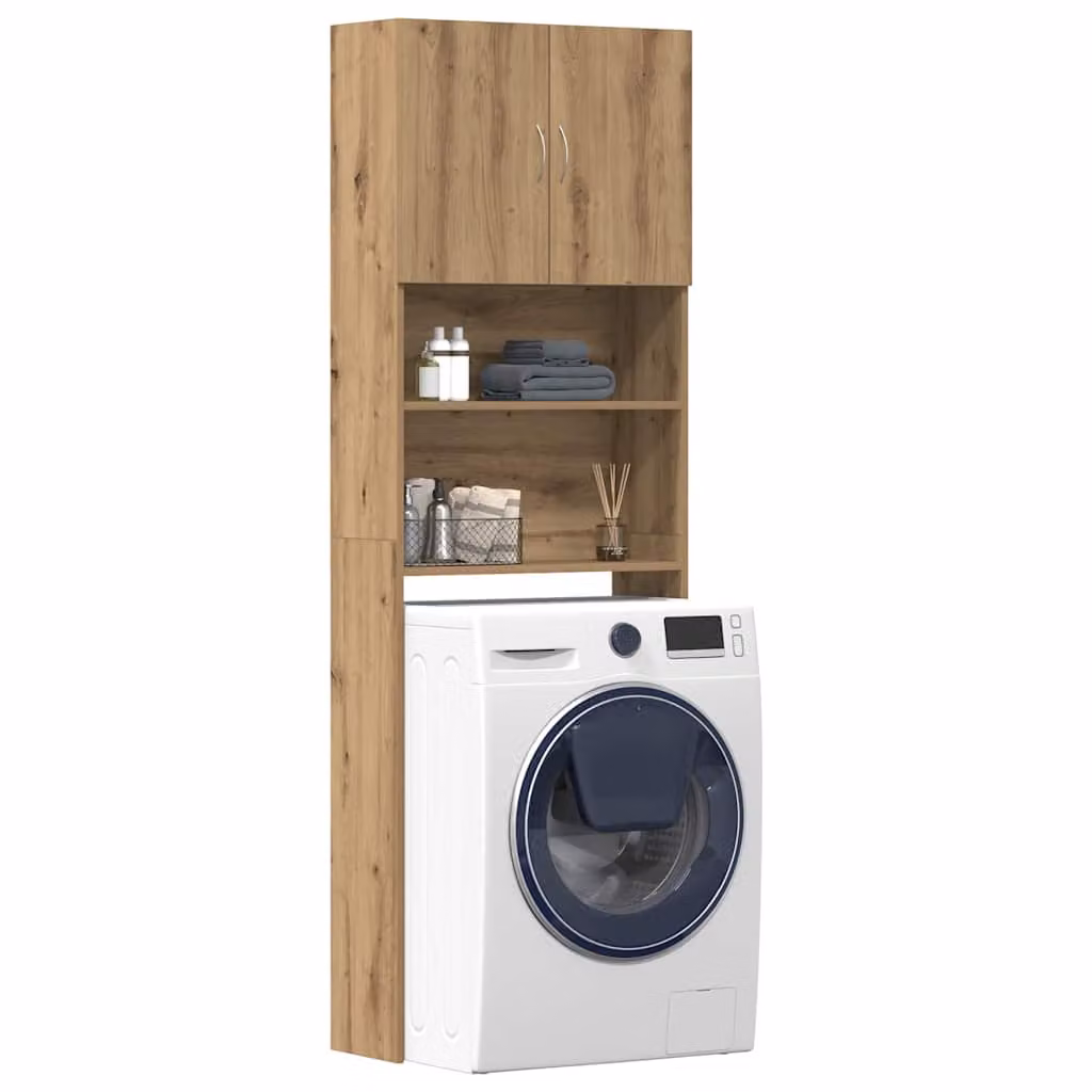 Mobile Lavatrice vidaXL in Rovere Artigianale Marrone con Ante a Battente e Ripiani Interni L: 64 cm, P: 24 cm, H: 190 cm