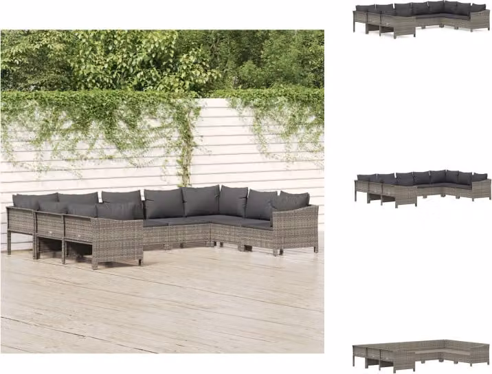 vidaXL Set 9 pezzi con cuscini in rattan grigio - Set di mobili da giardino