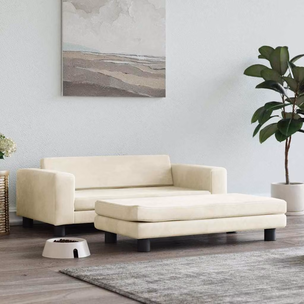vidaXL Lettino per Cani in Velluto Beige con Struttura in Legno L 100 x P 50 x H 30 cm