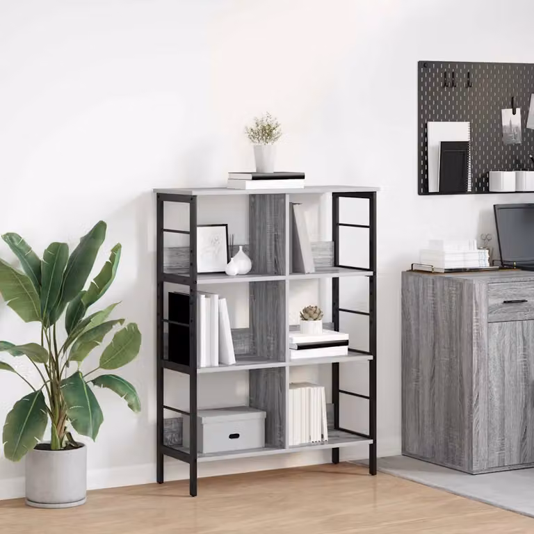 Libreria industrial vidaXL a 6 livelli in legno e metallo, colore grigio, L 82 cm x P 32 cm x H 112 cm