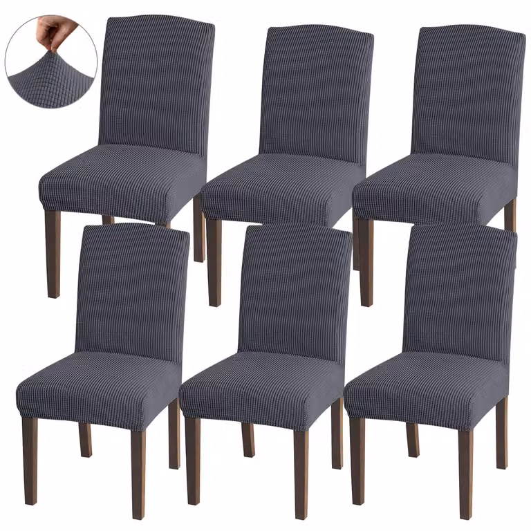 Set di 6 copri-sedie da pranzo elasticizzati, colore grigio